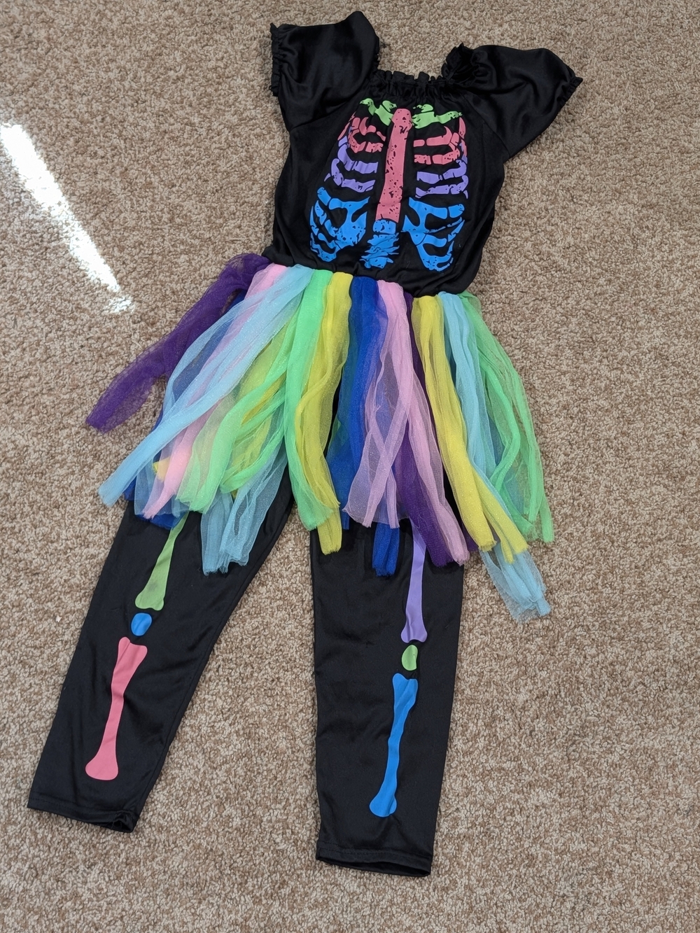 Kids Rainbow Skeleton Costume - Black Multicolor Tutu